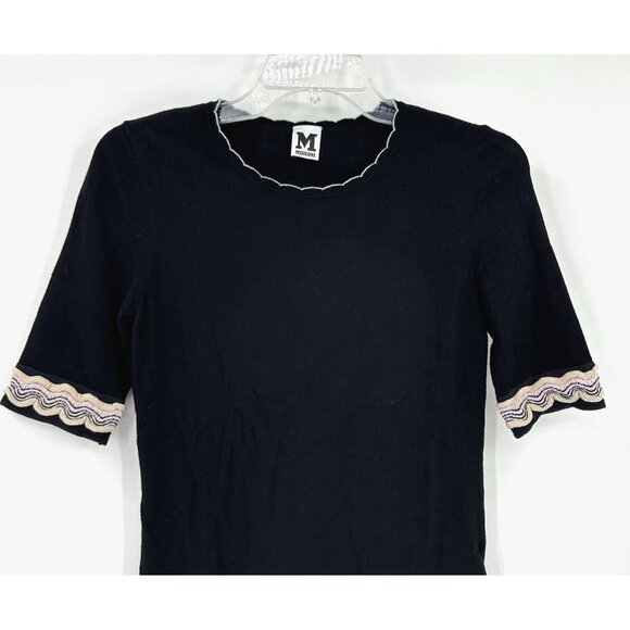 shirt top tee sweater short sleeve designer knit black crewneck S 6 42 - Picture 3 of 8